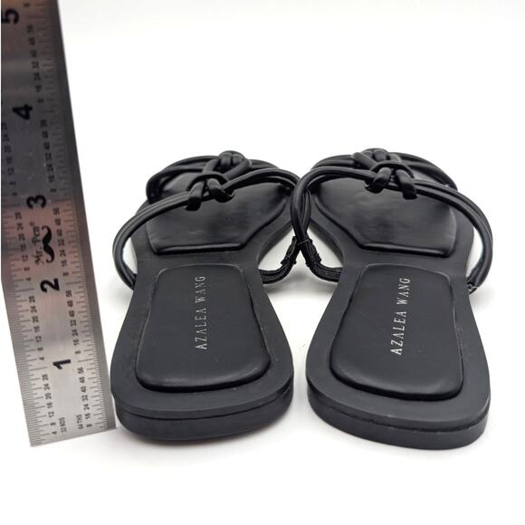 Azalea Wang Stetson Tubular Straps Knot Flat Sandals Women's Black US7 EU37.5 - Picture 4 of 11
